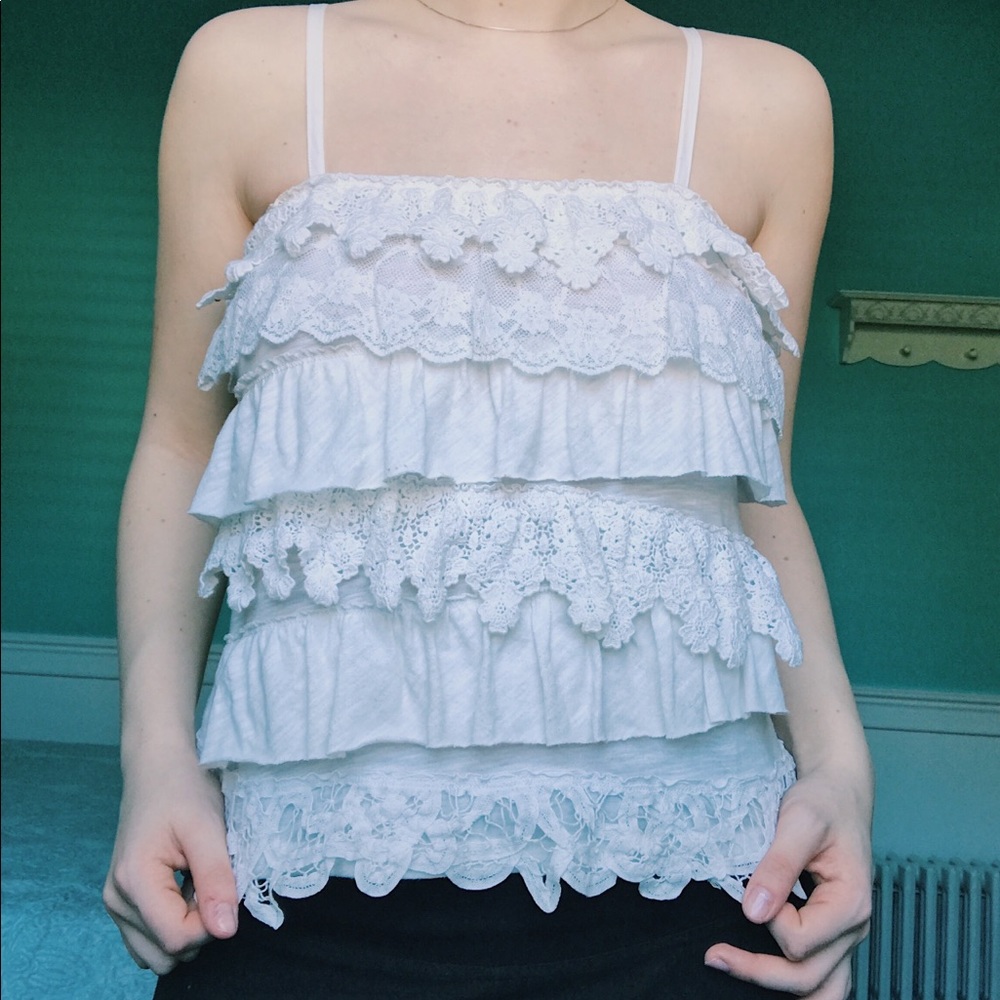 Hollister white ruffled tank